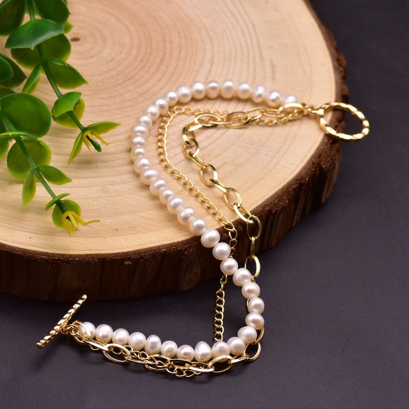 Vintage Style Color Block Freshwater Pearl Plating 18k Gold Plated Bracelets display picture 3