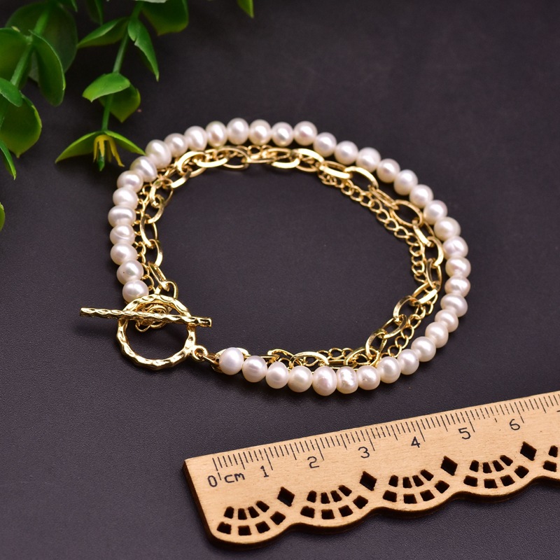 Vintage Style Color Block Freshwater Pearl Plating 18k Gold Plated Bracelets display picture 4