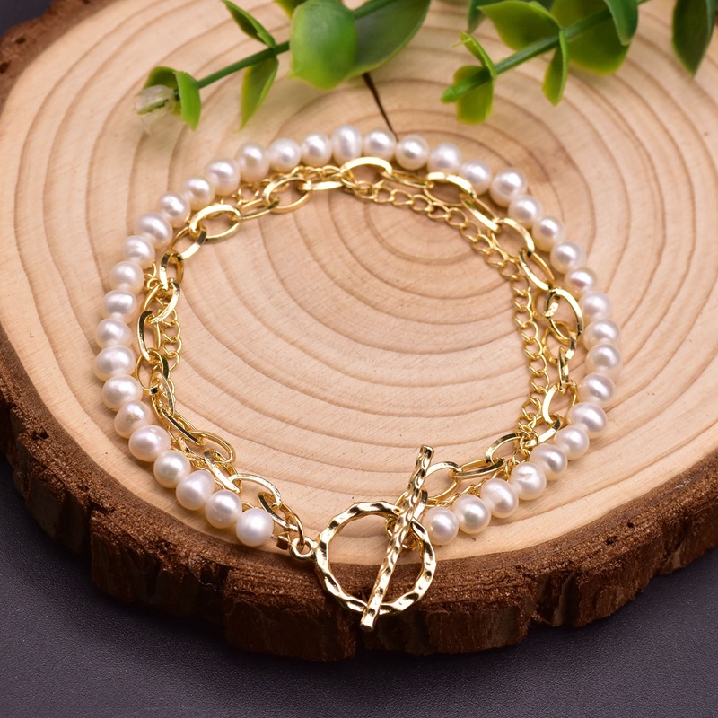 Vintage Style Color Block Freshwater Pearl Plating 18k Gold Plated Bracelets display picture 5