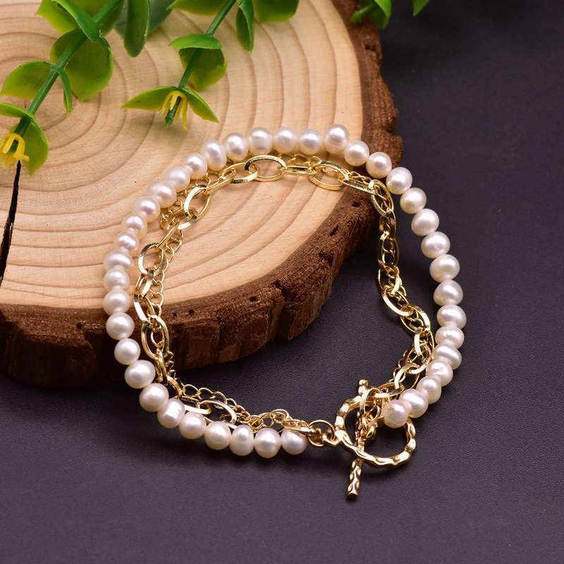 Vintage Style Color Block Freshwater Pearl Plating 18k Gold Plated Bracelets display picture 6