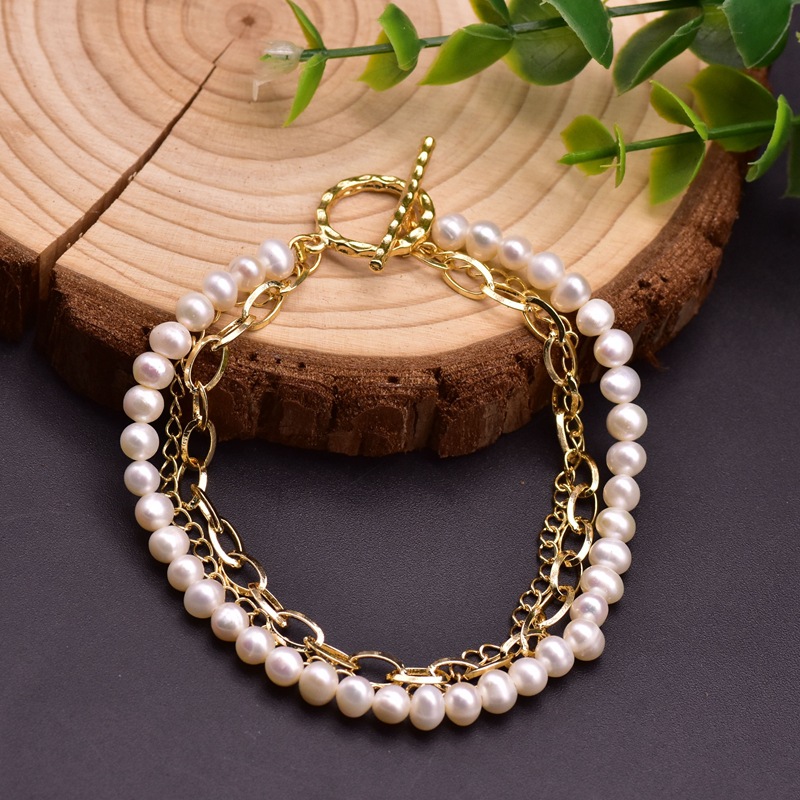 Vintage Style Color Block Freshwater Pearl Plating 18k Gold Plated Bracelets display picture 7