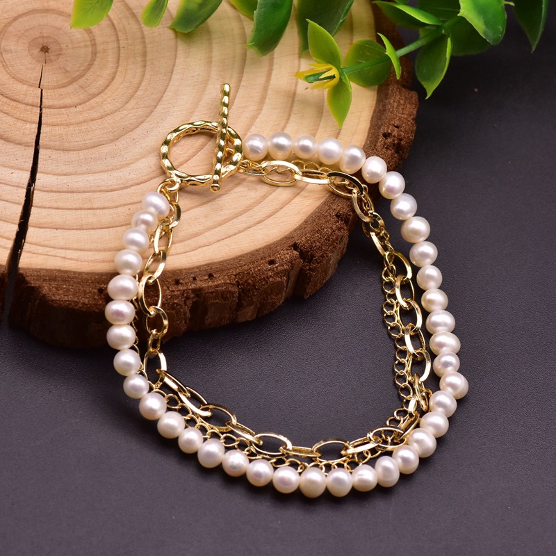 Vintage Style Color Block Freshwater Pearl Plating 18k Gold Plated Bracelets display picture 8