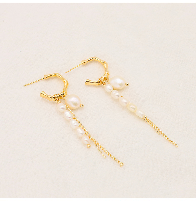 1 Pair Vintage Style Solid Color Plating Freshwater Pearl Sterling Silver 18k Gold Plated Drop Earrings display picture 2