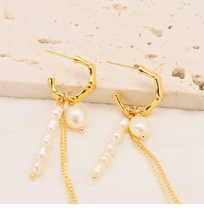 1 Pair Vintage Style Solid Color Plating Freshwater Pearl Sterling Silver 18k Gold Plated Drop Earrings display picture 3
