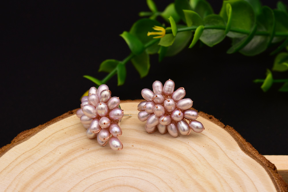 1 Pair Vintage Style Solid Color Grape Plating Freshwater Pearl Sterling Silver 18k Gold Plated Ear Studs display picture 3