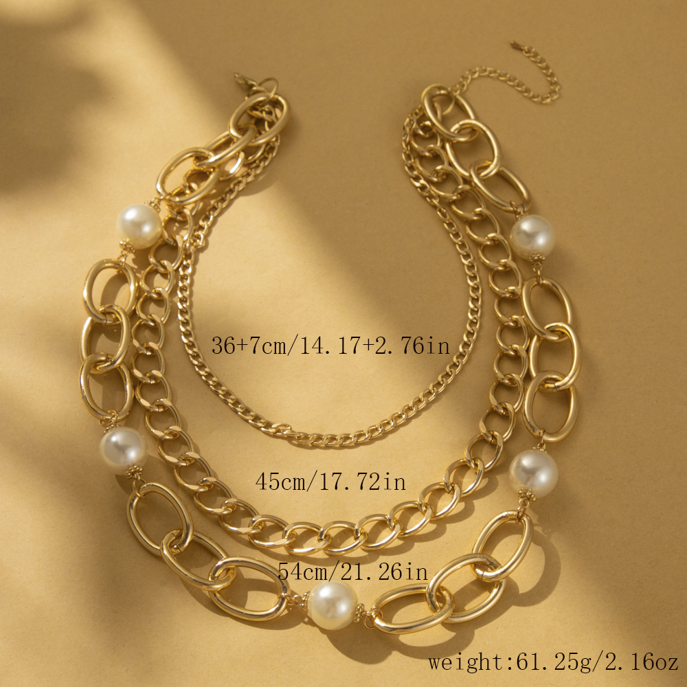 Casual Retro Geometric Imitation Pearl Aluminum Wholesale Layered Necklaces display picture 5
