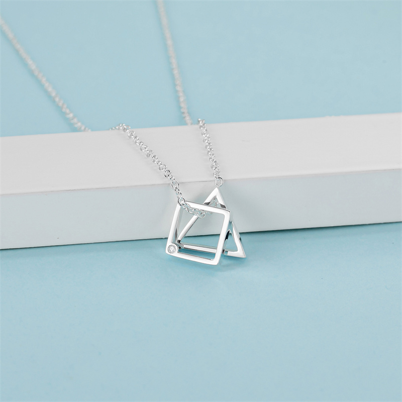 Casual Simple Style Classic Style Geometric Stainless Steel Titanium Steel Polishing Plating Inlay Diamond White Gold Plated Pendant Necklace display picture 2
