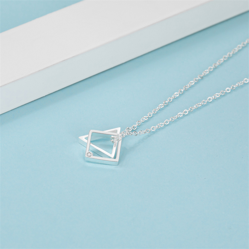 Casual Simple Style Classic Style Geometric Stainless Steel Titanium Steel Polishing Plating Inlay Diamond White Gold Plated Pendant Necklace display picture 3