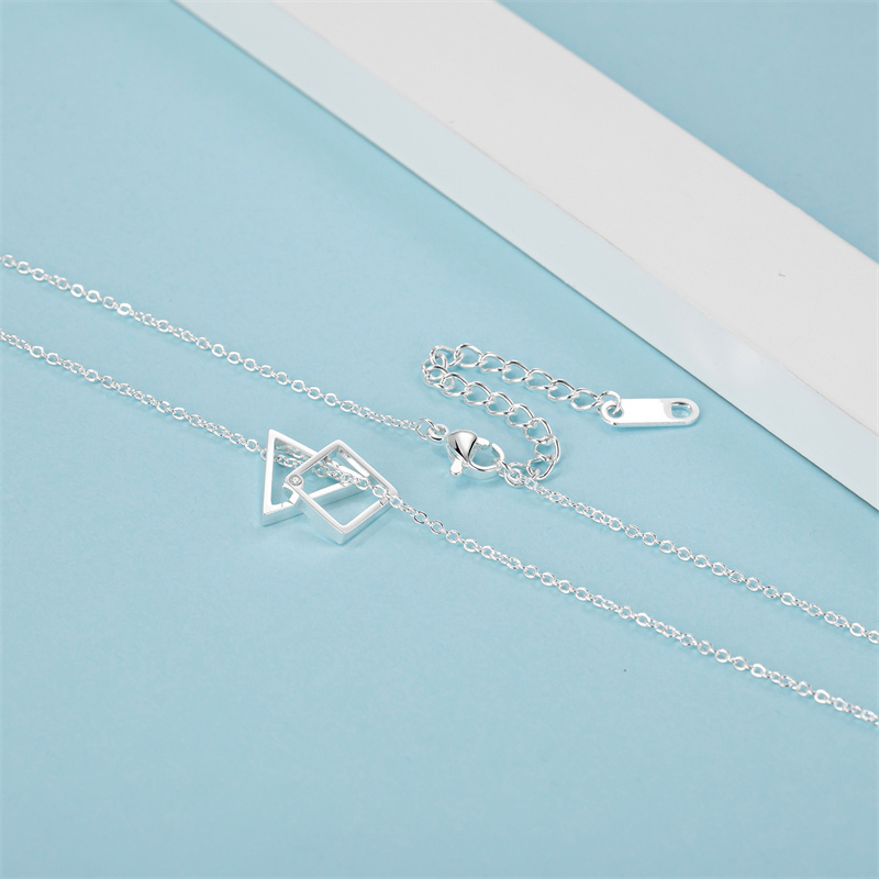 Casual Simple Style Classic Style Geometric Stainless Steel Titanium Steel Polishing Plating Inlay Diamond White Gold Plated Pendant Necklace display picture 4