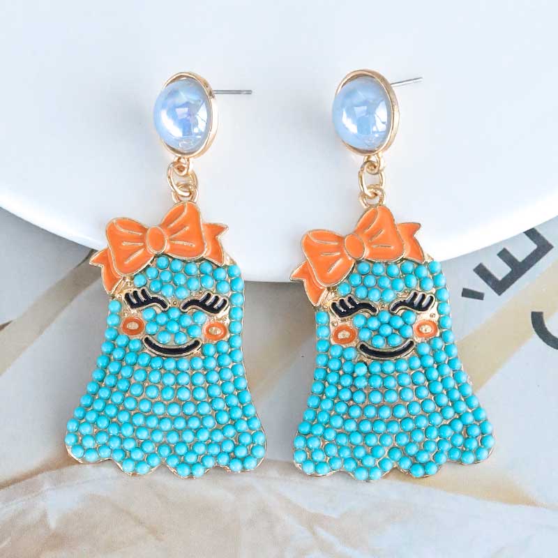 1 Pair Cute Funny Bow Knot Ghost Inlay Alloy Beads Drop Earrings display picture 4