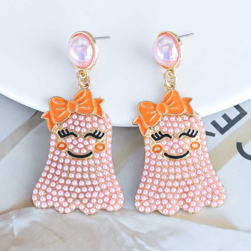 1 Pair Cute Funny Bow Knot Ghost Inlay Alloy Beads Drop Earrings display picture 3
