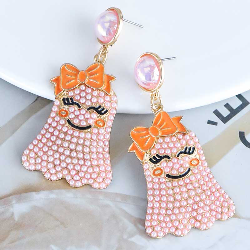 1 Pair Cute Funny Bow Knot Ghost Inlay Alloy Beads Drop Earrings display picture 2