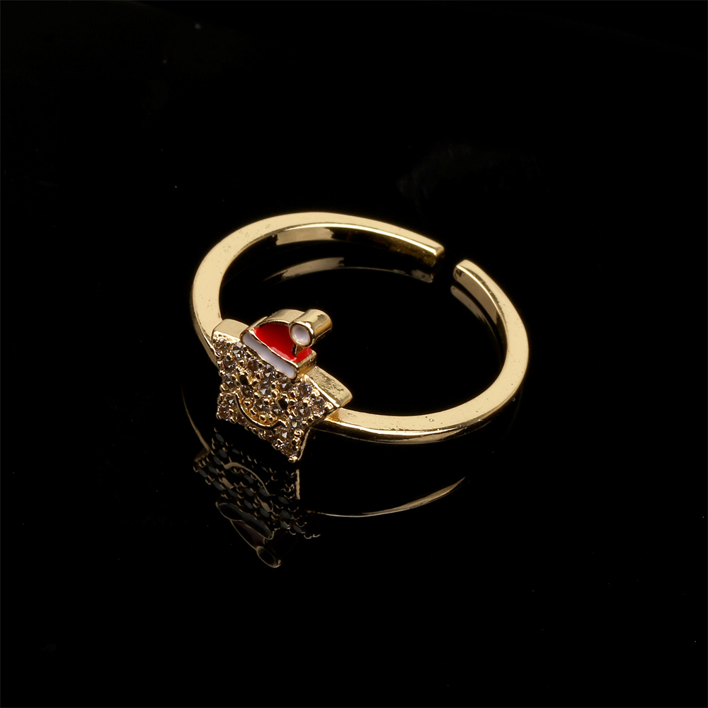 Ig-stil Weihnachtsmütze Stern Lächelndes Gesicht Kupfer 18 Karat Vergoldet Zirkon Ringe Ohrringe Halskette In Masse display picture 4