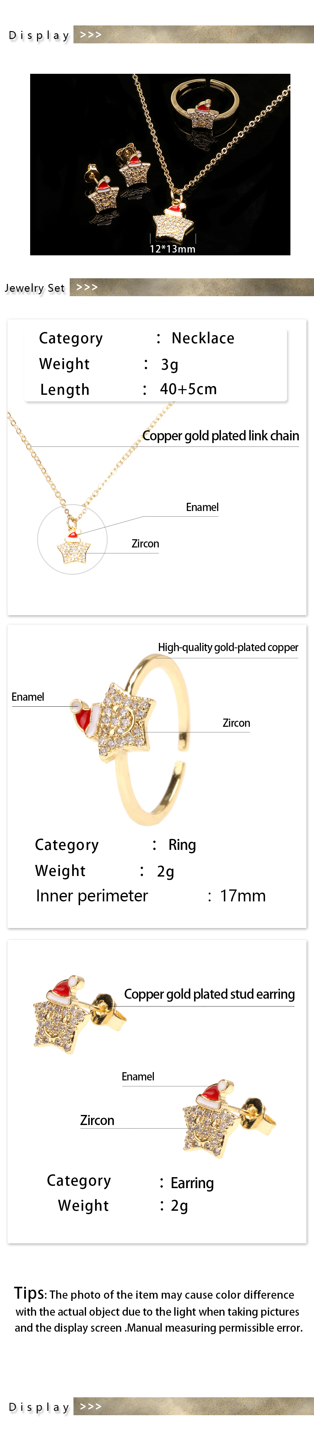 Ig Style Christmas Hat Star Smiley Face Copper 18k Gold Plated Zircon Rings Earrings Necklace In Bulk display picture 1