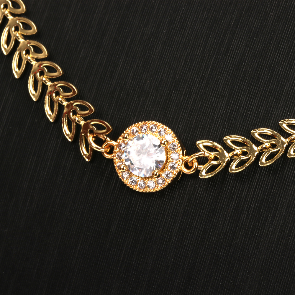 Hip-hop Vintage Style Leaves Copper Plating Hollow Out Inlay Zircon 18k Gold Plated Bracelets Necklace display picture 5