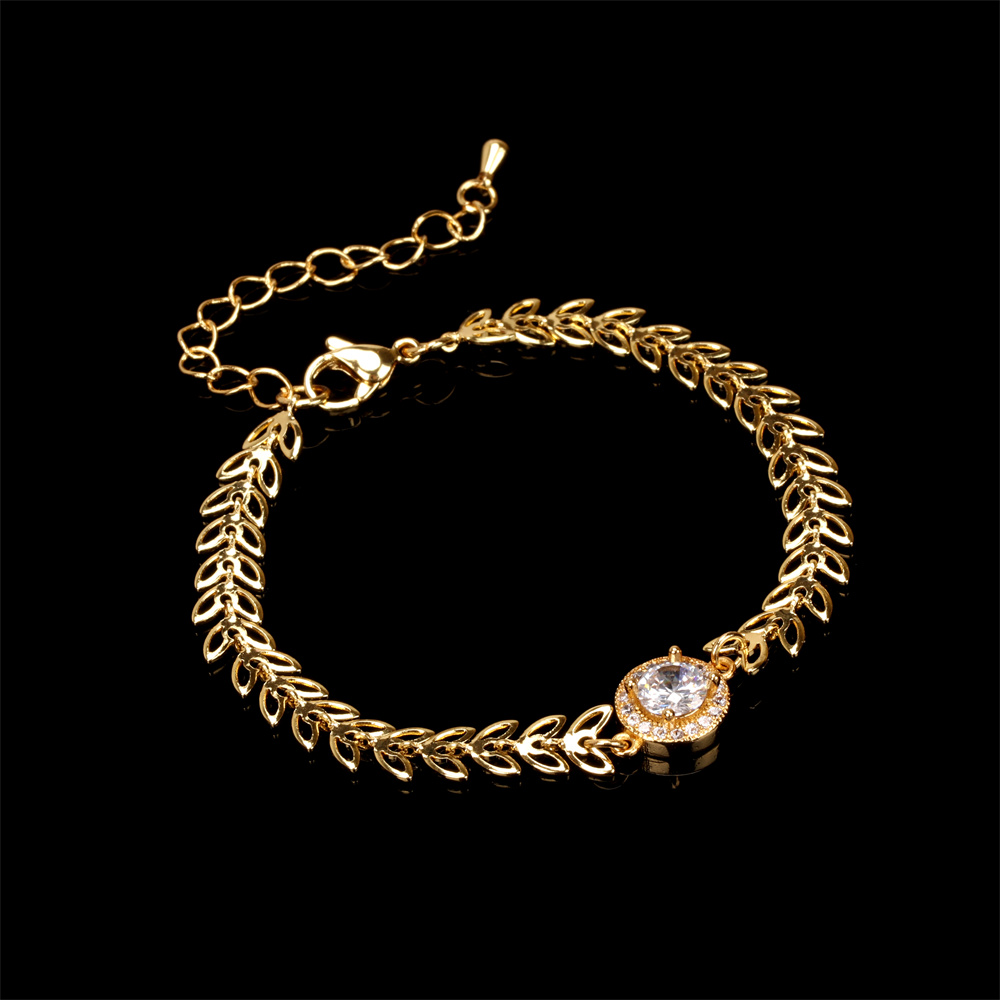 Hip-hop Vintage Style Leaves Copper Plating Hollow Out Inlay Zircon 18k Gold Plated Bracelets Necklace display picture 12