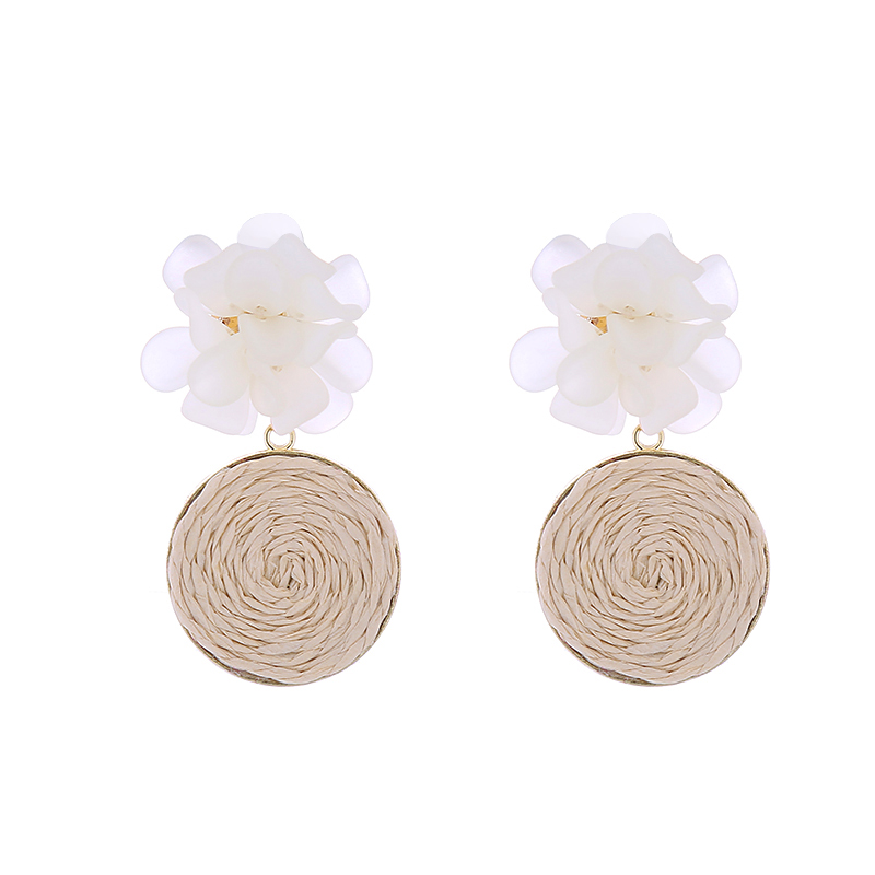 1 Pair Elegant Cute Round Flower Braid Raffia Resin Drop Earrings display picture 6