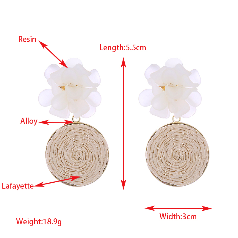 1 Pair Elegant Cute Round Flower Braid Raffia Resin Drop Earrings display picture 1