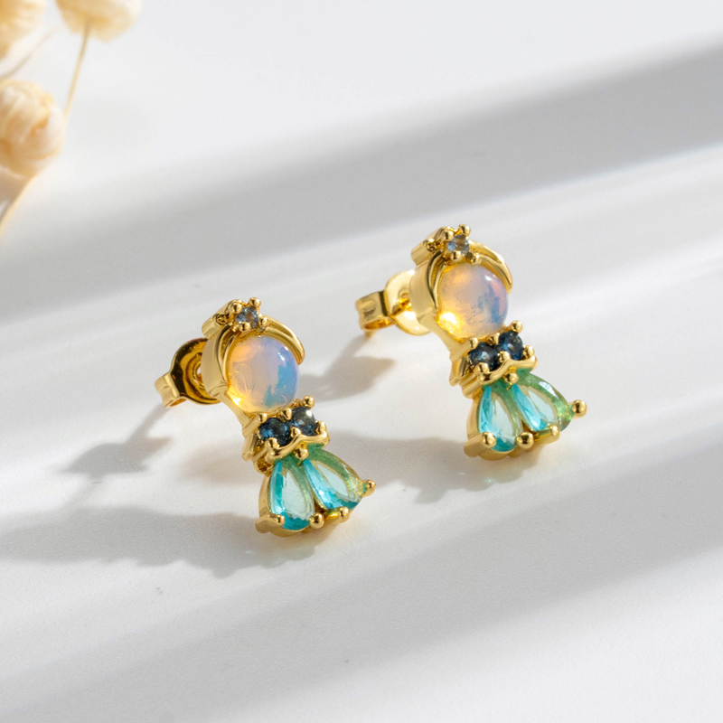 1 Pair Cute Sweet Mermaid Plating Inlay Copper Zircon 18k Gold Plated Ear Studs display picture 3