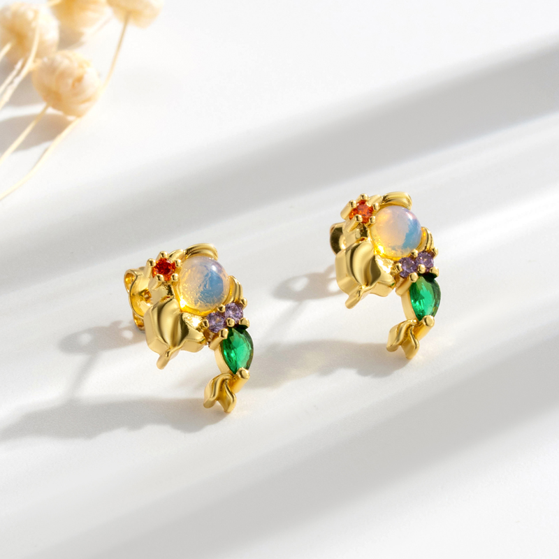 1 Pair Cute Sweet Mermaid Plating Inlay Copper Zircon 18k Gold Plated Ear Studs display picture 5