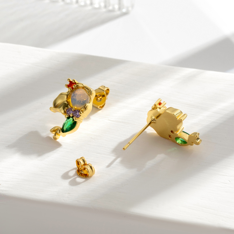 1 Pair Cute Sweet Mermaid Plating Inlay Copper Zircon 18k Gold Plated Ear Studs display picture 2