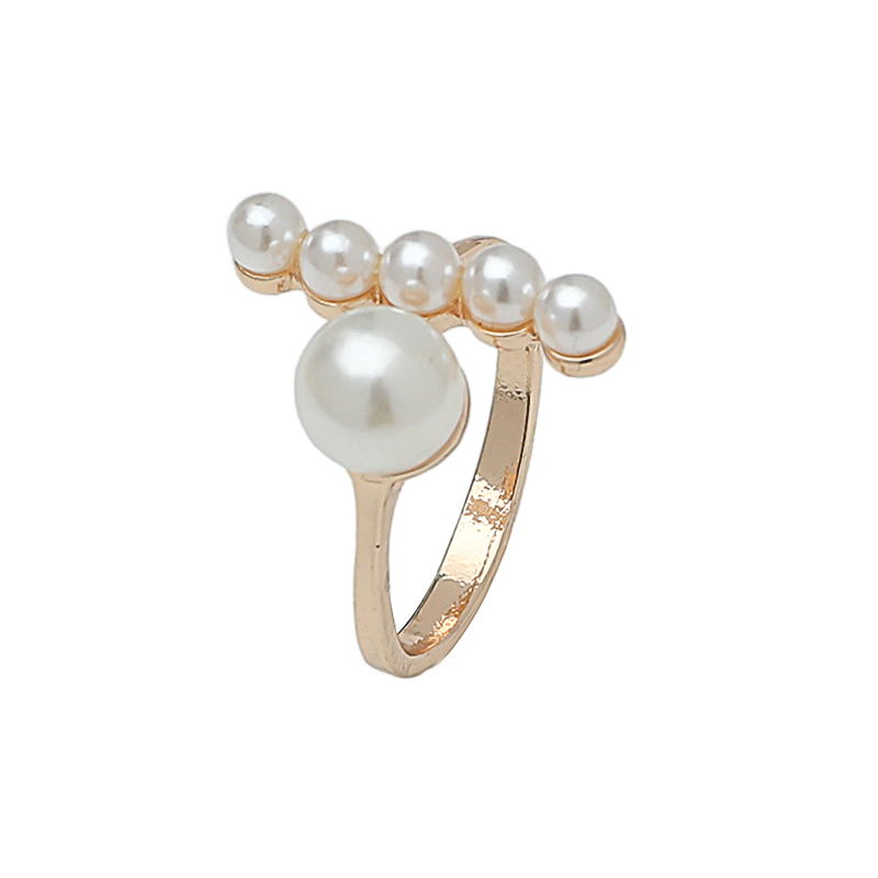 Wholesale Jewelry Elegant Pearl Alloy Gold Plated Asymmetrical Rings display picture 1