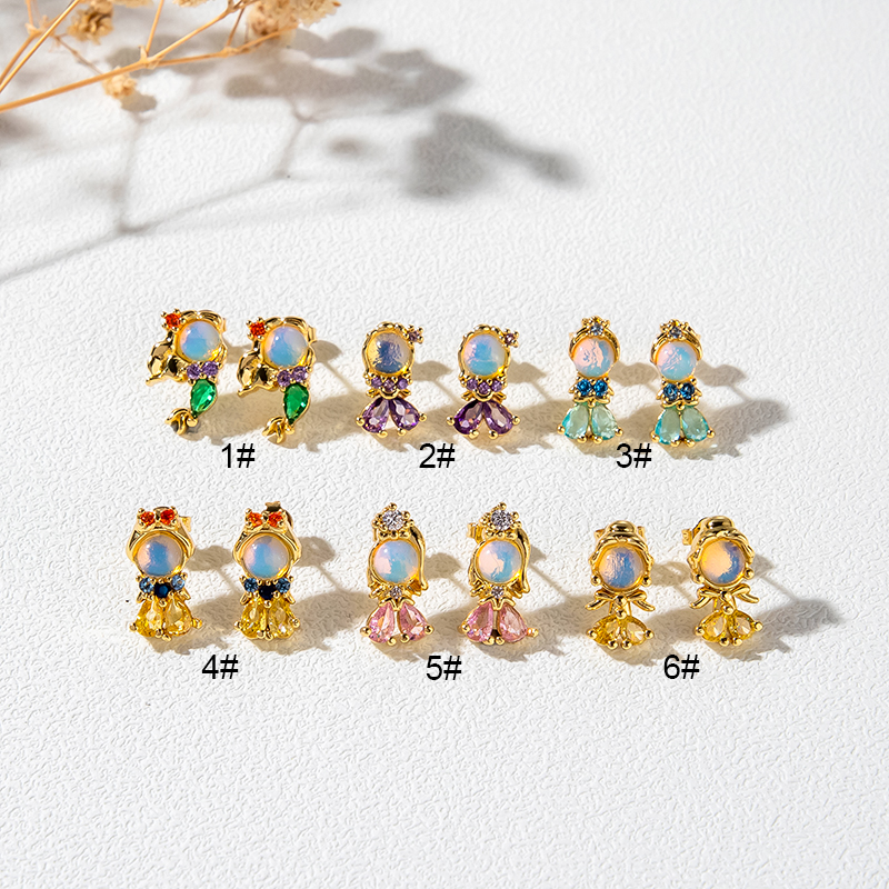 1 Pair Cute Sweet Mermaid Plating Inlay Copper Zircon 18k Gold Plated Ear Studs display picture 9