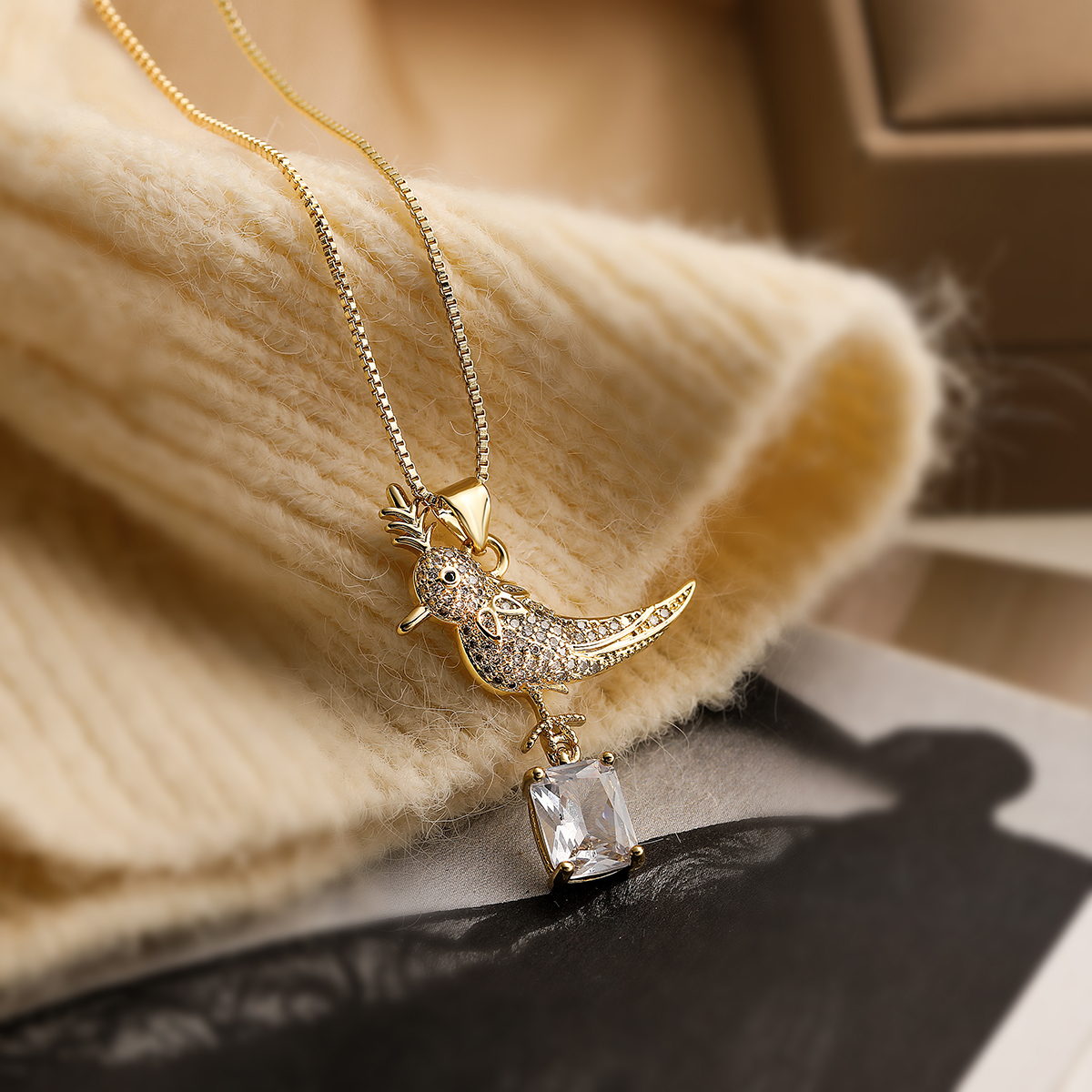 Simple Style Commute Bird Copper Plating Inlay Zircon 18k Gold Plated Pendant Necklace display picture 3