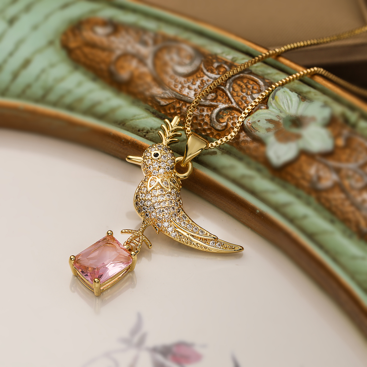 Einfacher Stil Pendeln Vogel Kupfer Überzug Inlay Zirkon 18 Karat Vergoldet Halskette Mit Anhänger display picture 5