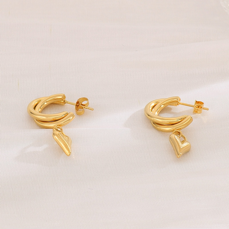 1 Pair Bridal Shiny Heart Shape Plating Stainless Steel 18K Gold Plated Drop Earrings Ear Studs display picture 6