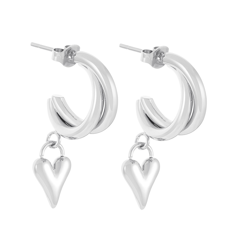 1 Pair Bridal Shiny Heart Shape Plating Stainless Steel 18K Gold Plated Drop Earrings Ear Studs display picture 2