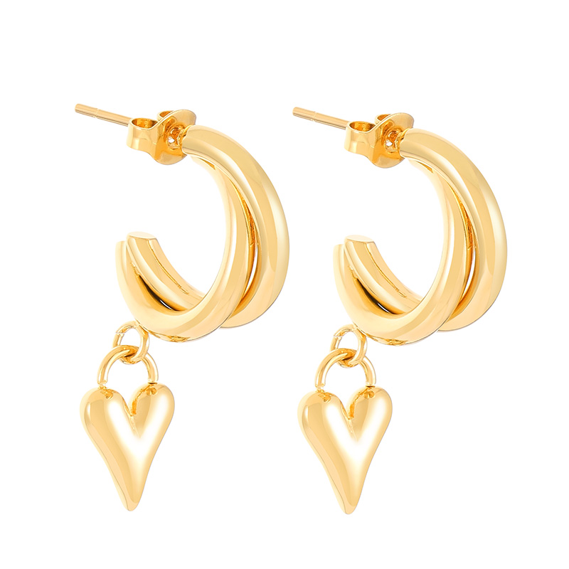 1 Pair Bridal Shiny Heart Shape Plating Stainless Steel 18K Gold Plated Drop Earrings Ear Studs display picture 9
