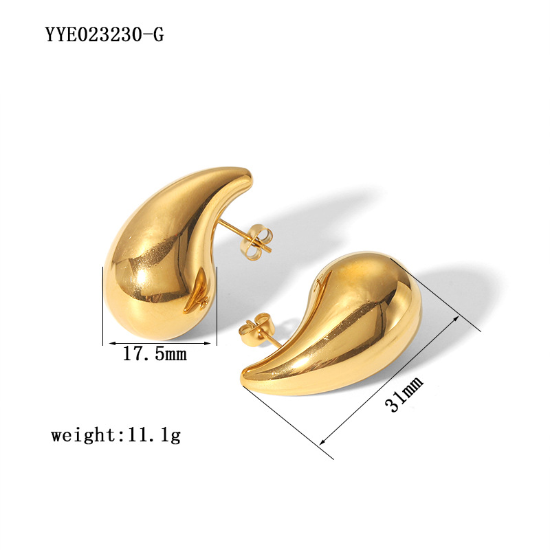 1 زوج أسلوب بسيط قطرات الماء تصفيح 304 الفولاذ المقاوم للصدأ مطلي بذهب عيار 18 قيراط ترصيع الأذن display picture 1