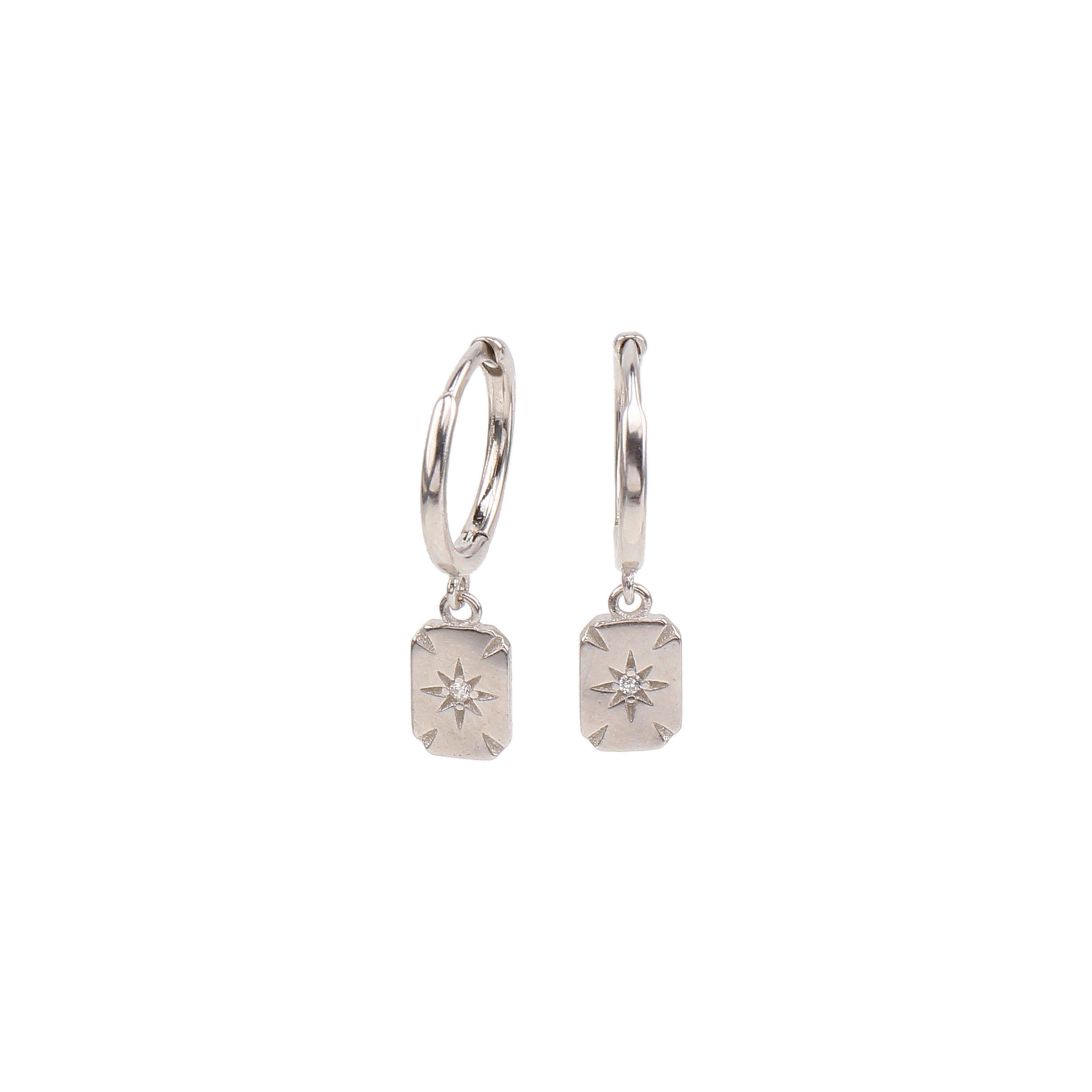 1 Paire Style Ig Star Rectangle Placage Incruster Argent Sterling Zircon Or Blanc Plaqué Plaqué Or Boucles D'oreilles display picture 3