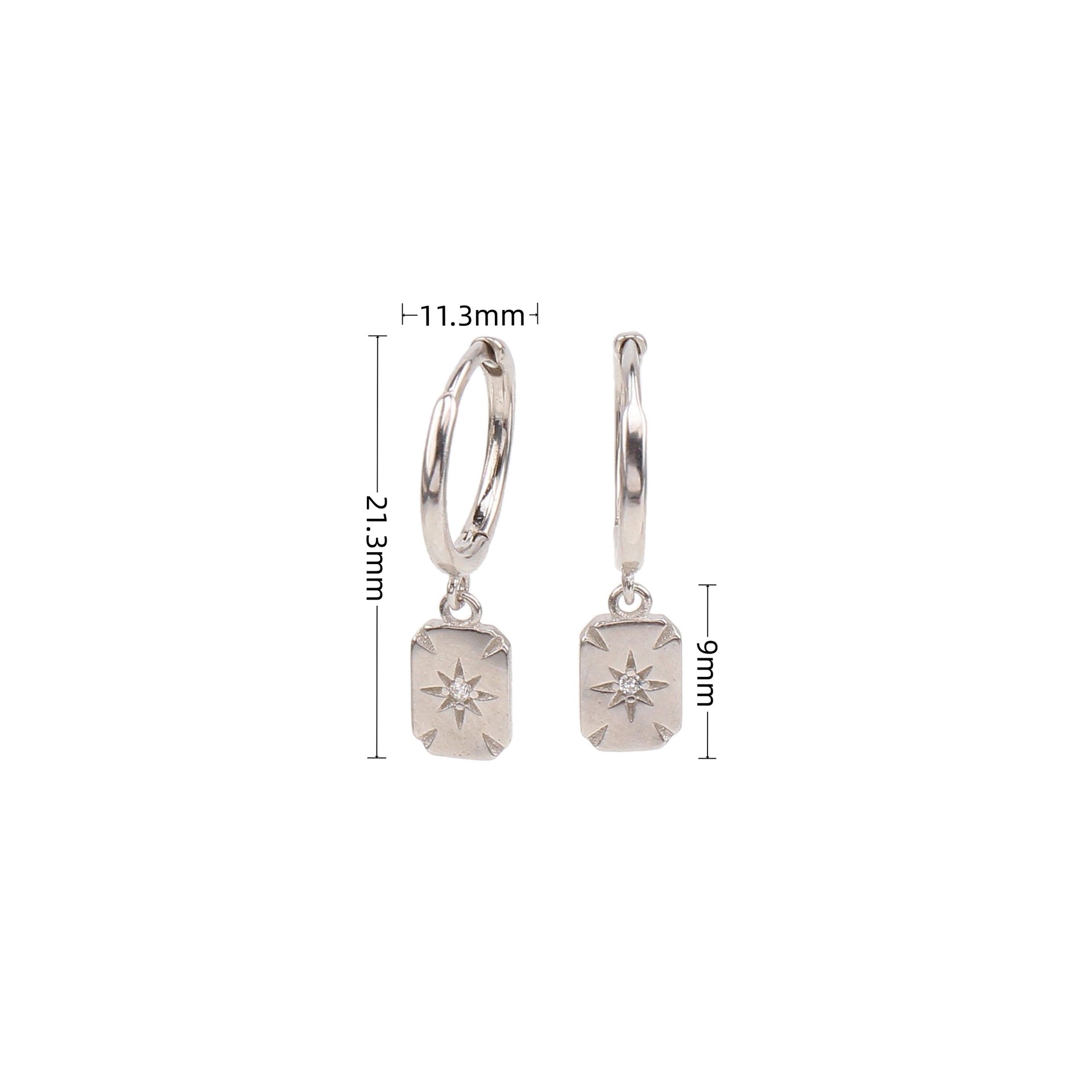 1 Paire Style Ig Star Rectangle Placage Incruster Argent Sterling Zircon Or Blanc Plaqué Plaqué Or Boucles D'oreilles display picture 4