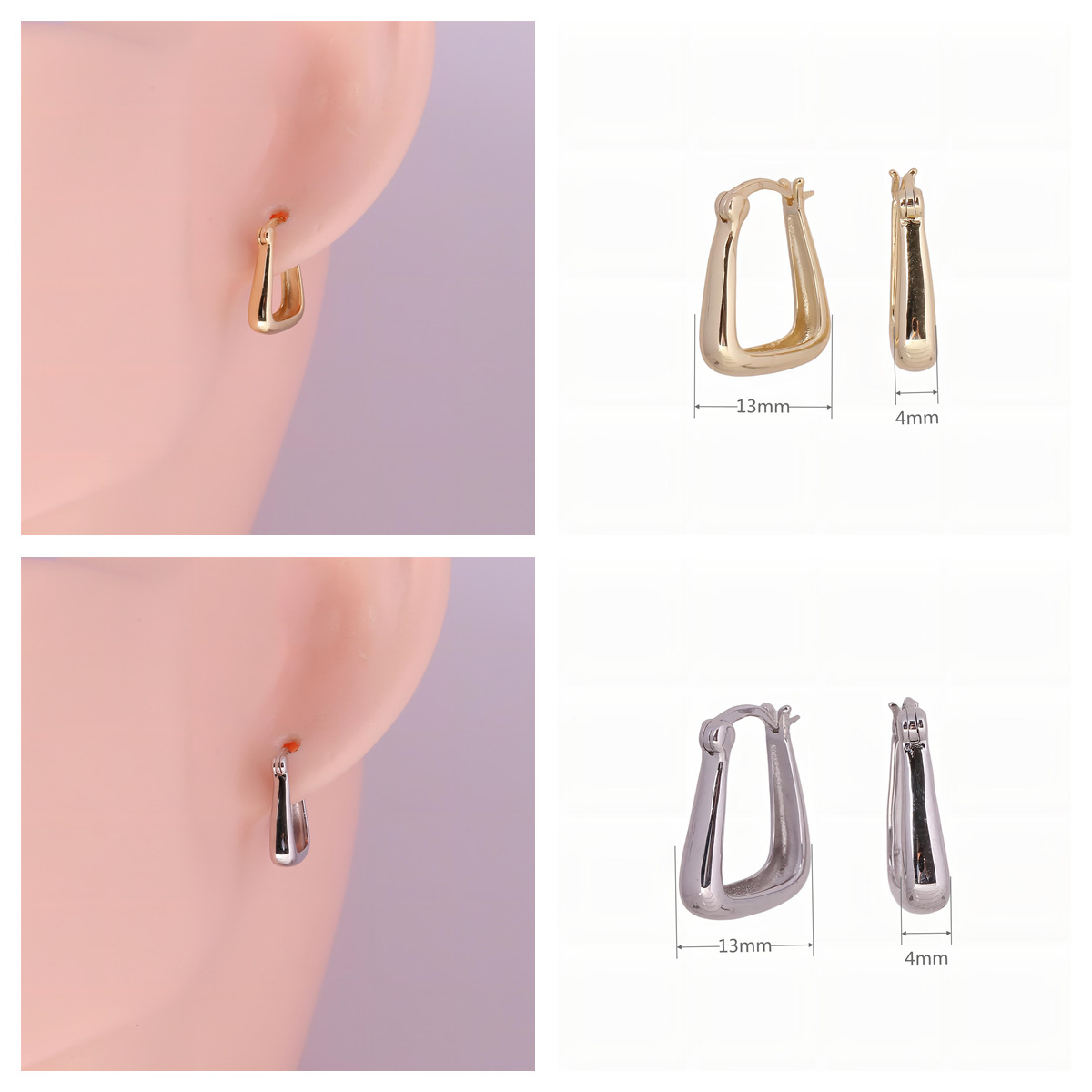 1 Pair Simple Style U Shape Plating Sterling Silver White Gold Plated Gold Plated Earrings display picture 3