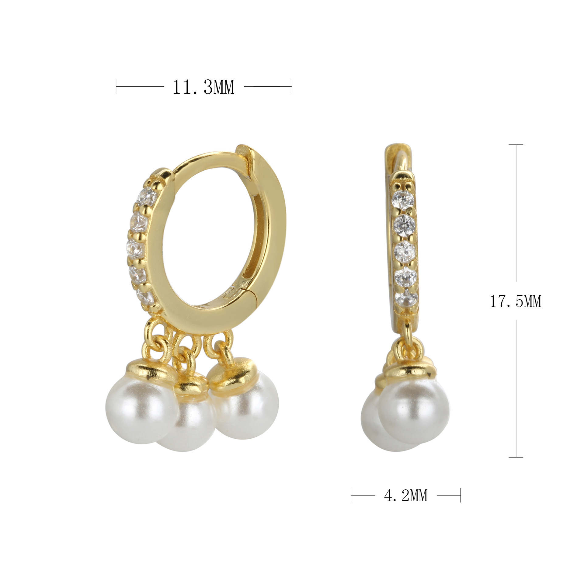 1 Pair Casual Simple Style Round Plating Inlay Sterling Silver Rhinestones Pearl White Gold Plated Gold Plated Drop Earrings display picture 1