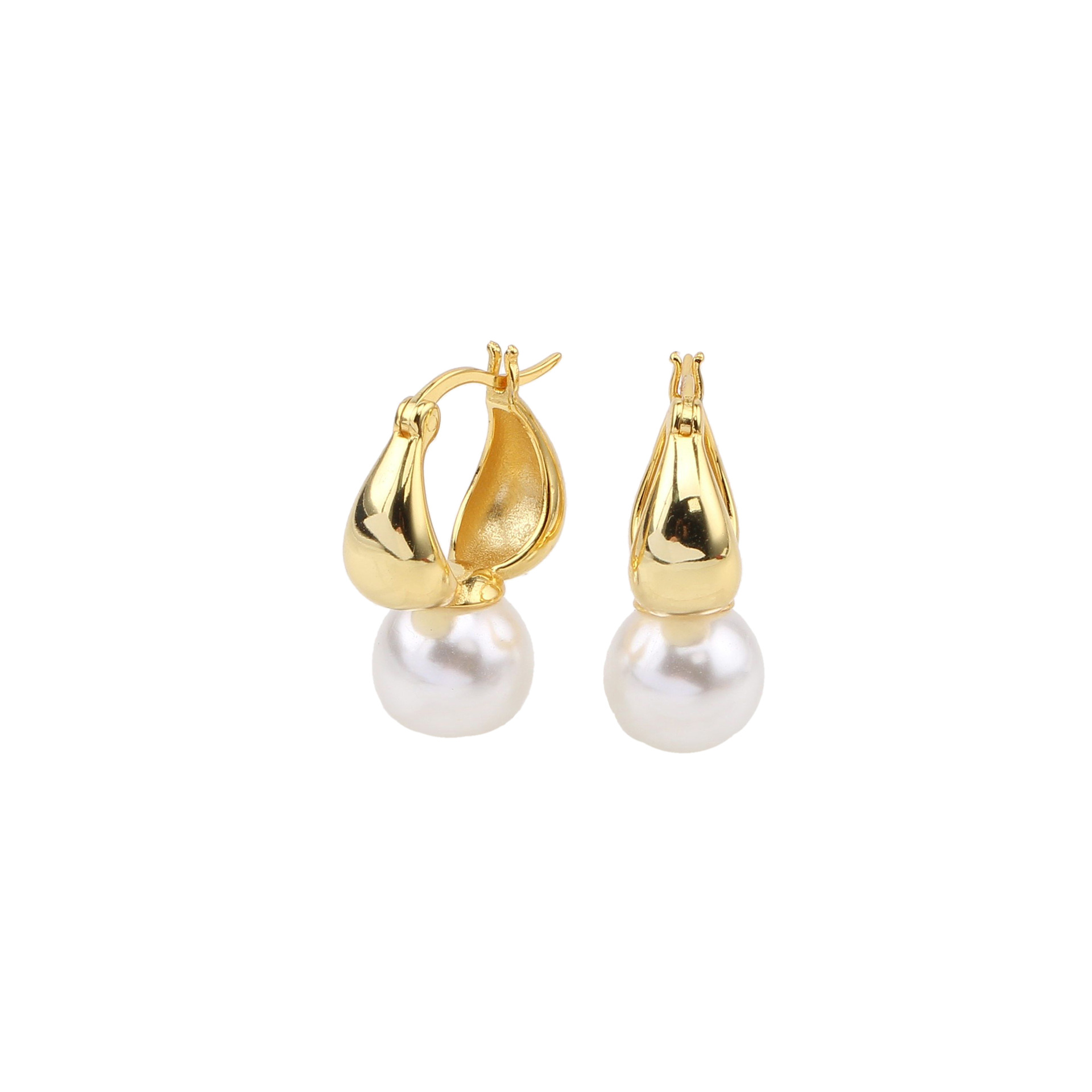 1 Pair Ig Style Simple Style Round Plating Inlay Sterling Silver Pearl White Gold Plated Gold Plated Earrings display picture 1