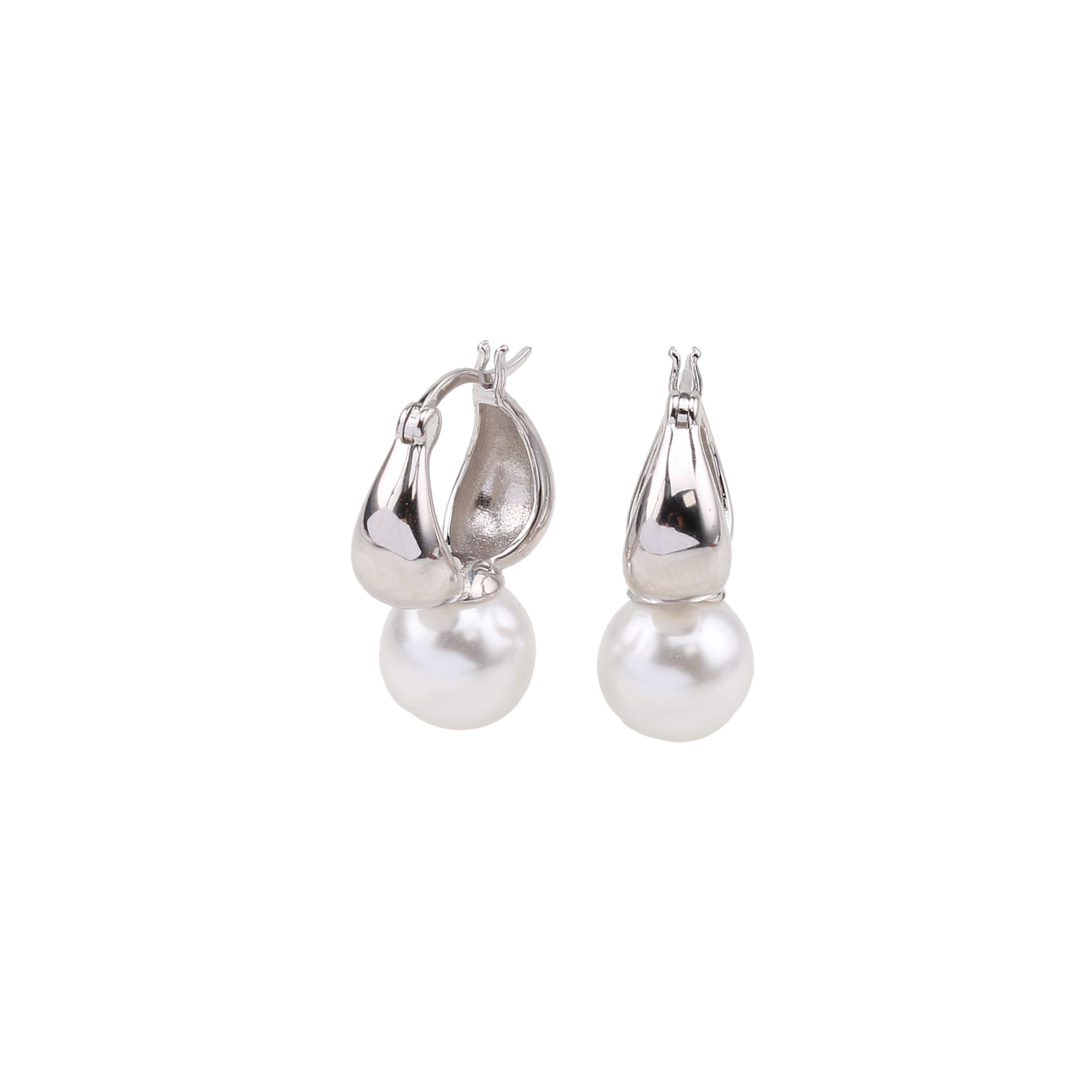 1 Pair Ig Style Simple Style Round Plating Inlay Sterling Silver Pearl White Gold Plated Gold Plated Earrings display picture 3