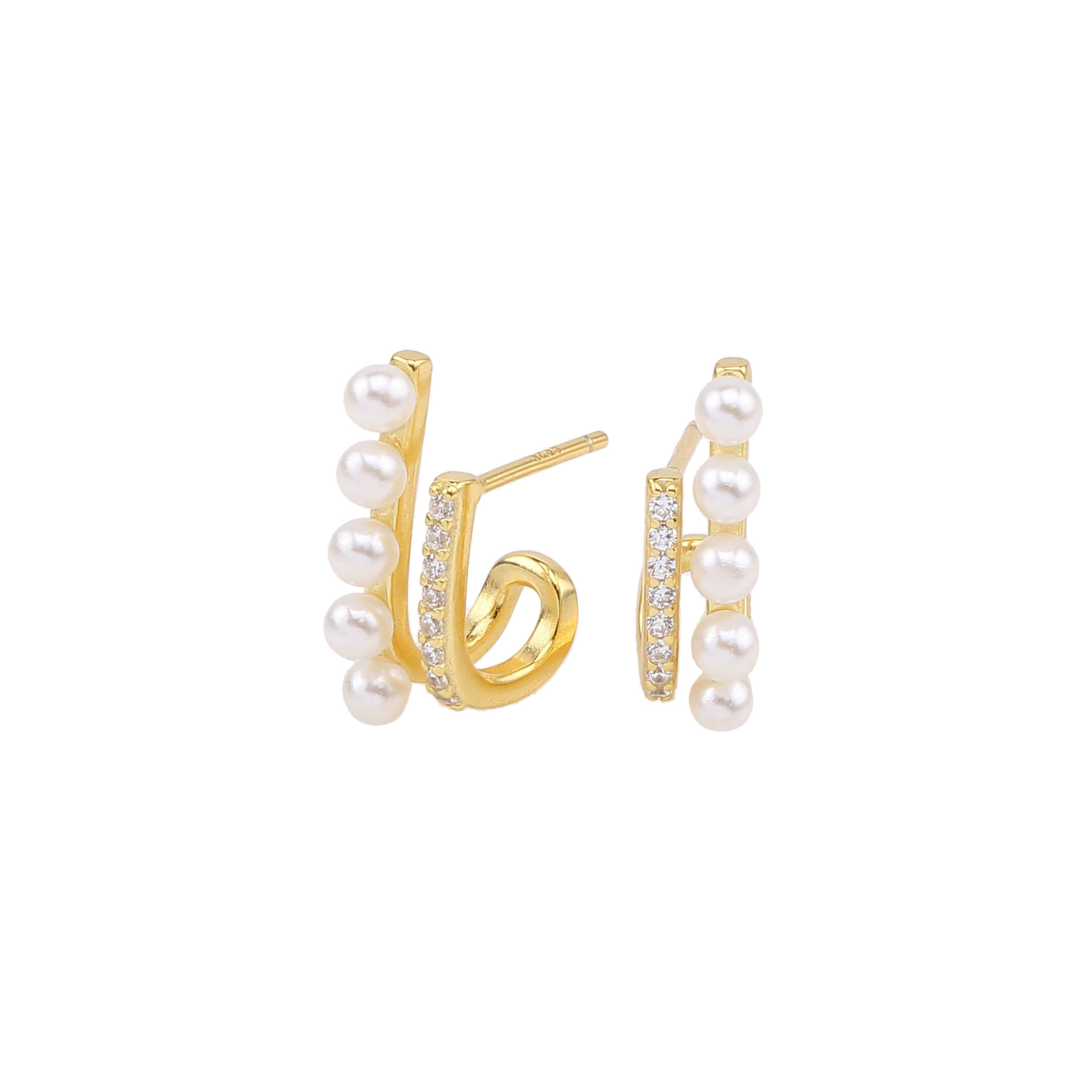 1 Paire Style Simple Rond Placage Incruster Argent Sterling Perle Zircon Or Blanc Plaqué Plaqué Or Boucles D'oreilles display picture 1