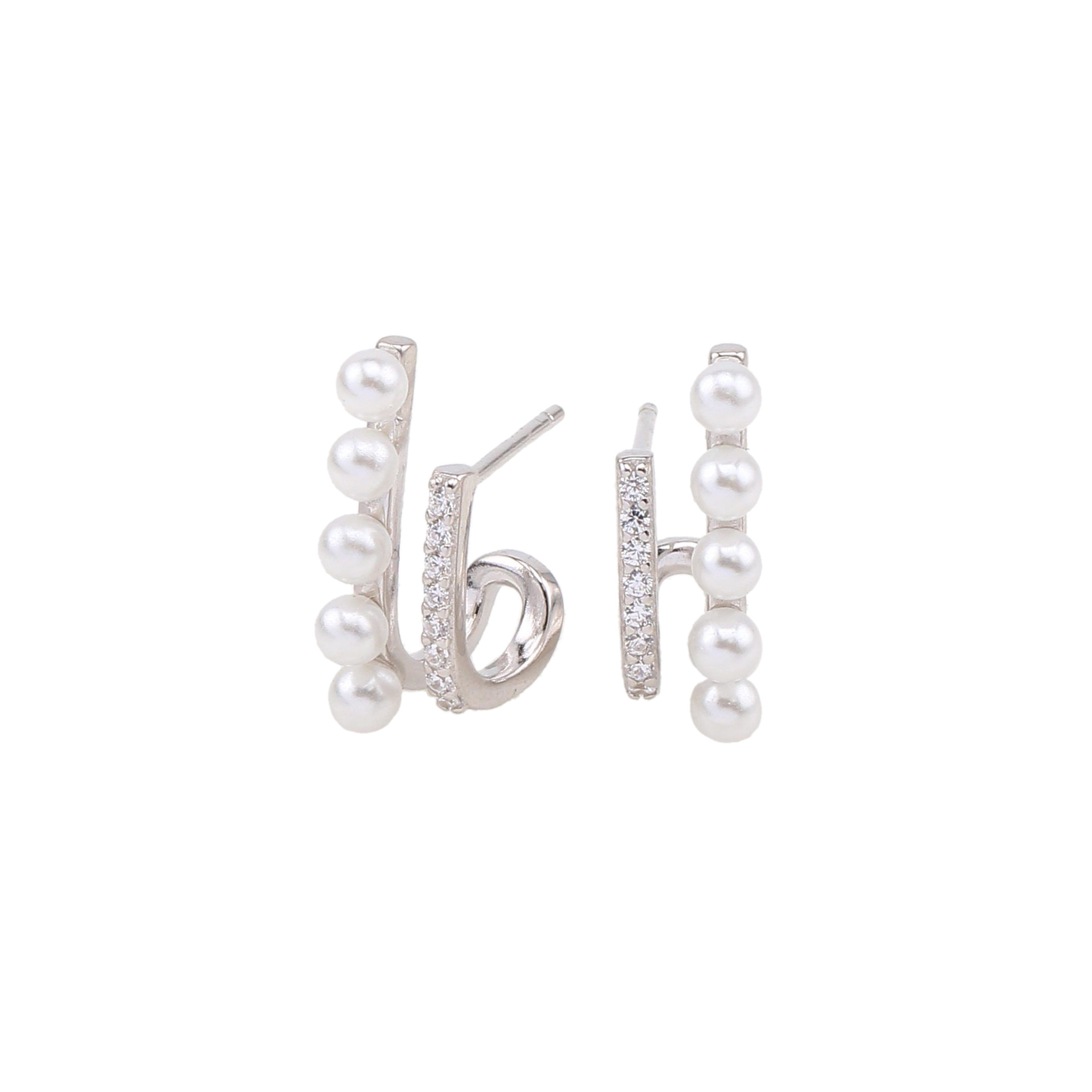 1 Paire Style Simple Rond Placage Incruster Argent Sterling Perle Zircon Or Blanc Plaqué Plaqué Or Boucles D'oreilles display picture 3