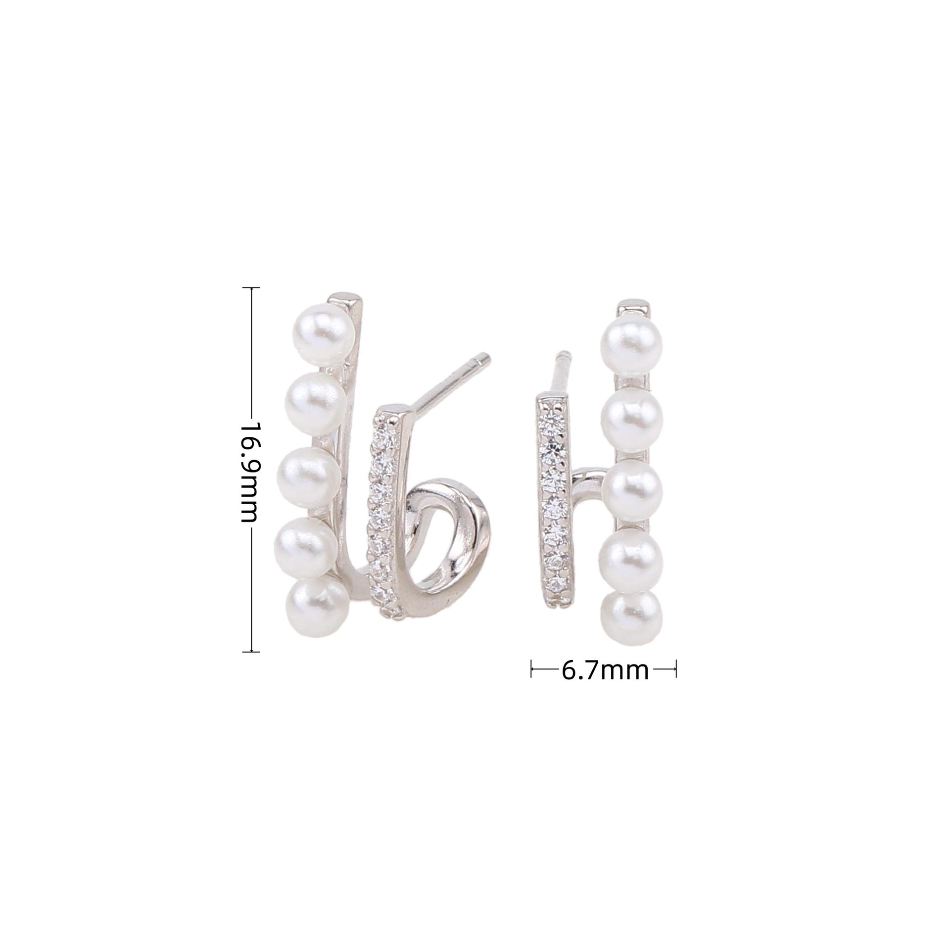 1 Paire Style Simple Rond Placage Incruster Argent Sterling Perle Zircon Or Blanc Plaqué Plaqué Or Boucles D'oreilles display picture 4