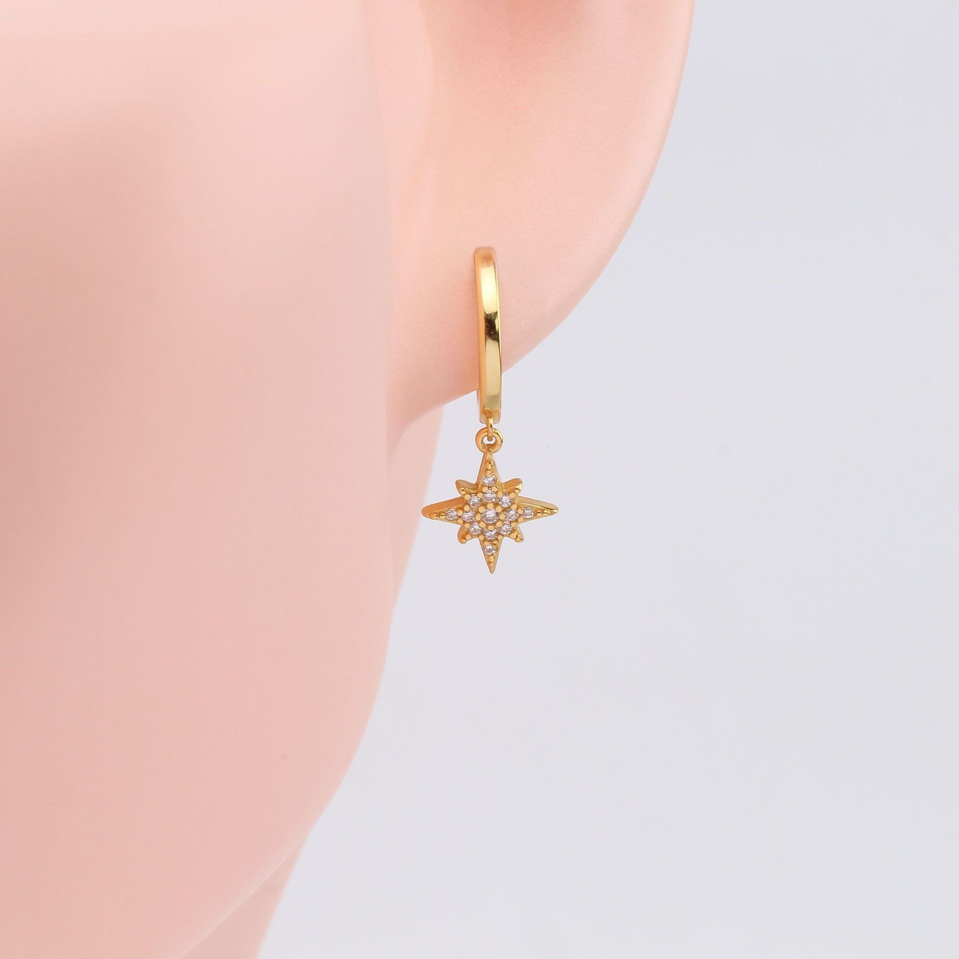 1 Pair Simple Style Shiny Star Plating Inlay Sterling Silver Zircon White Gold Plated Gold Plated Drop Earrings display picture 5