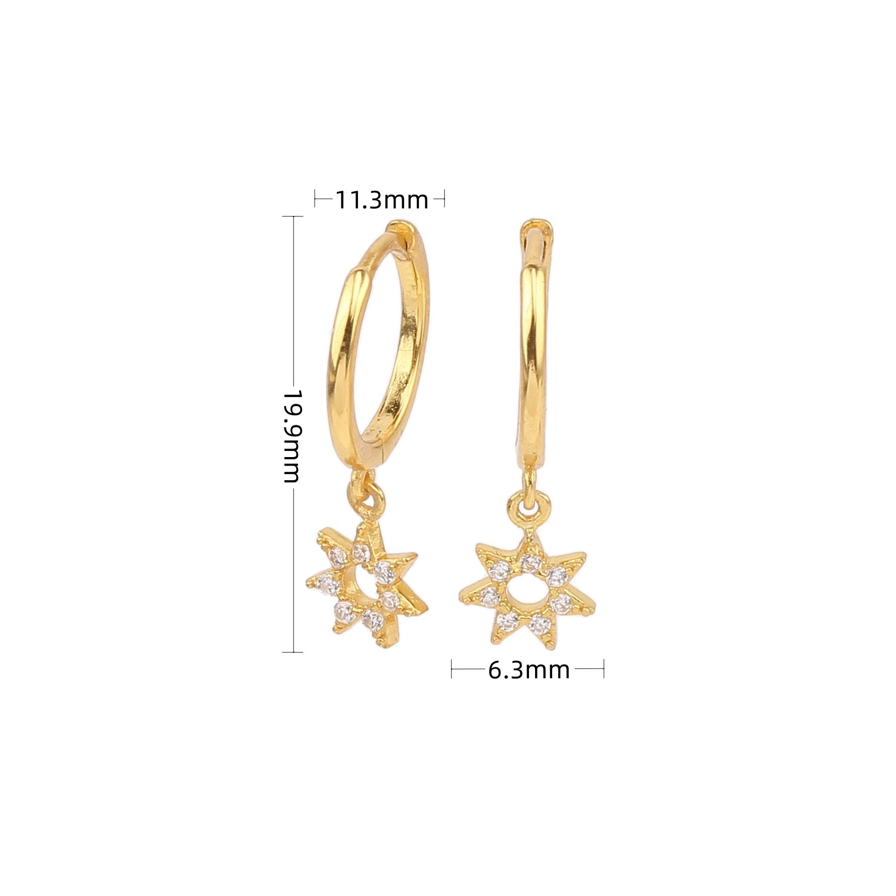 1 Pair Ig Style Simple Style Star Plating Hollow Out Inlay Sterling Silver Zircon White Gold Plated Gold Plated Drop Earrings display picture 2