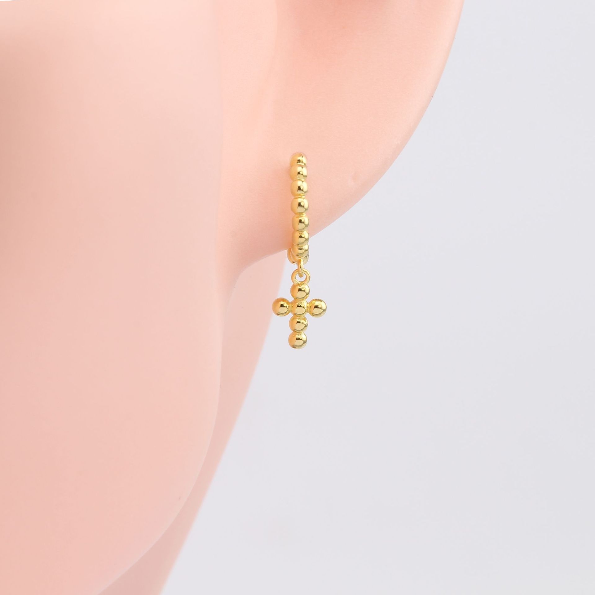 1 Pair Simple Style Cross Plating Sterling Silver White Gold Plated Gold Plated Drop Earrings display picture 5
