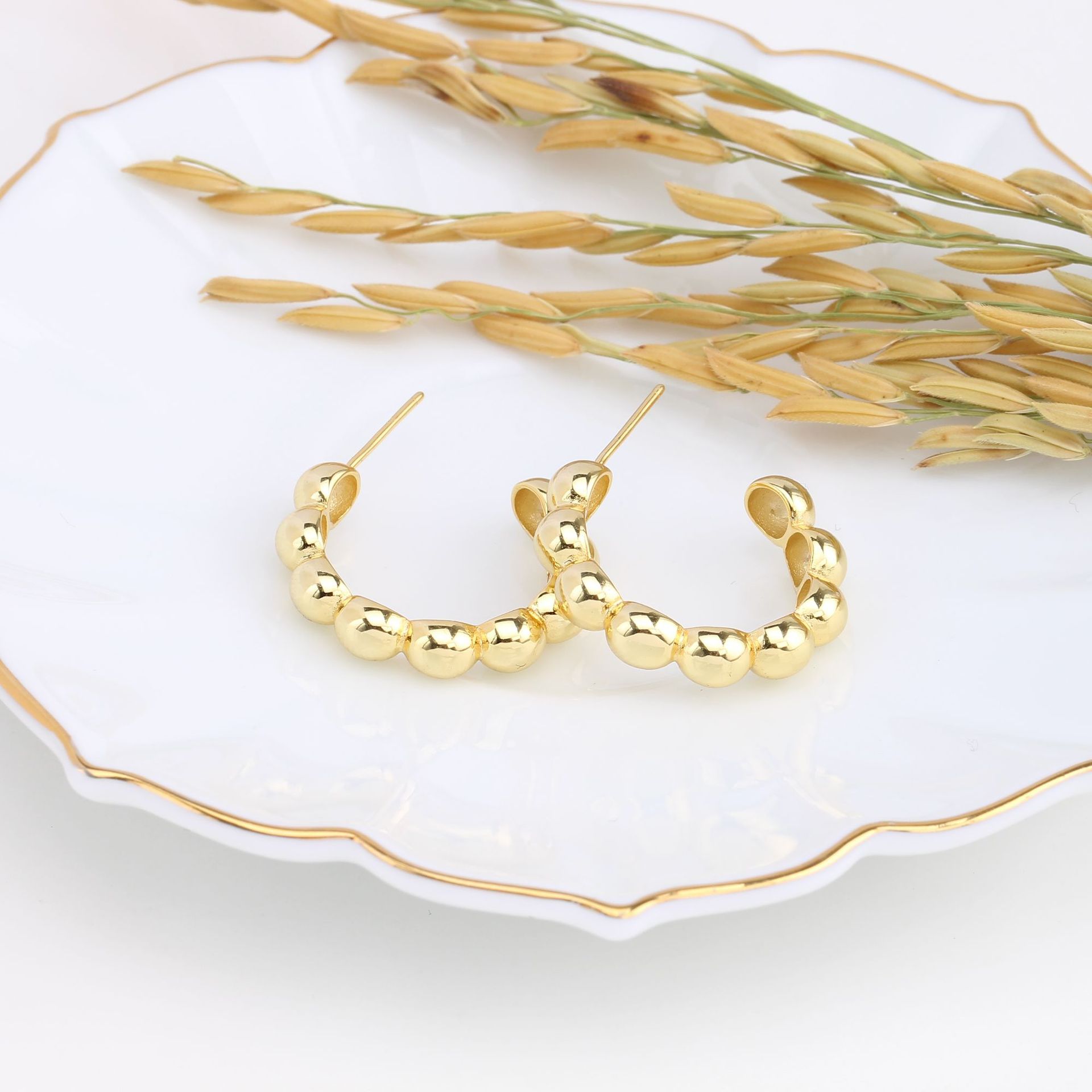 1 Pair Casual Simple Style C Shape Plating Sterling Silver White Gold Plated Gold Plated Ear Studs display picture 7