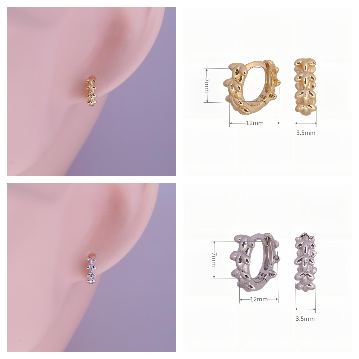 1 Pair Simple Style Solid Color Plating Sterling Silver White Gold Plated Gold Plated Earrings display picture 3