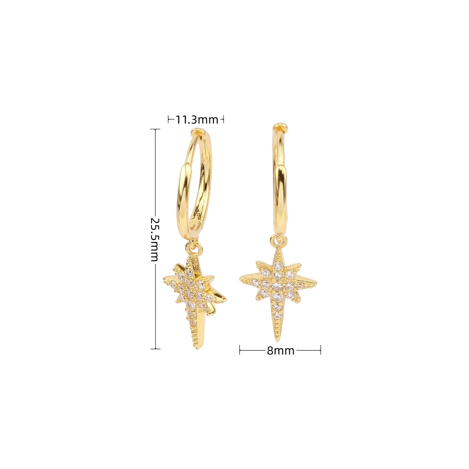 1 Pair Commute Star Plating Inlay Sterling Silver Zircon White Gold Plated Gold Plated Earrings display picture 2