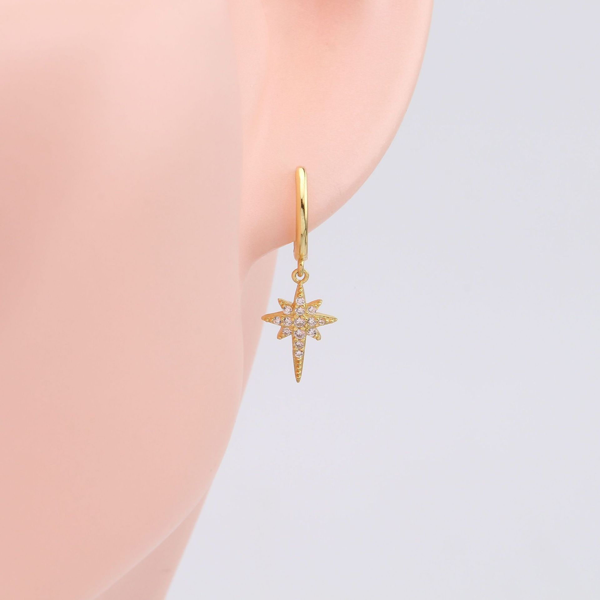 1 Pair Commute Star Plating Inlay Sterling Silver Zircon White Gold Plated Gold Plated Earrings display picture 5