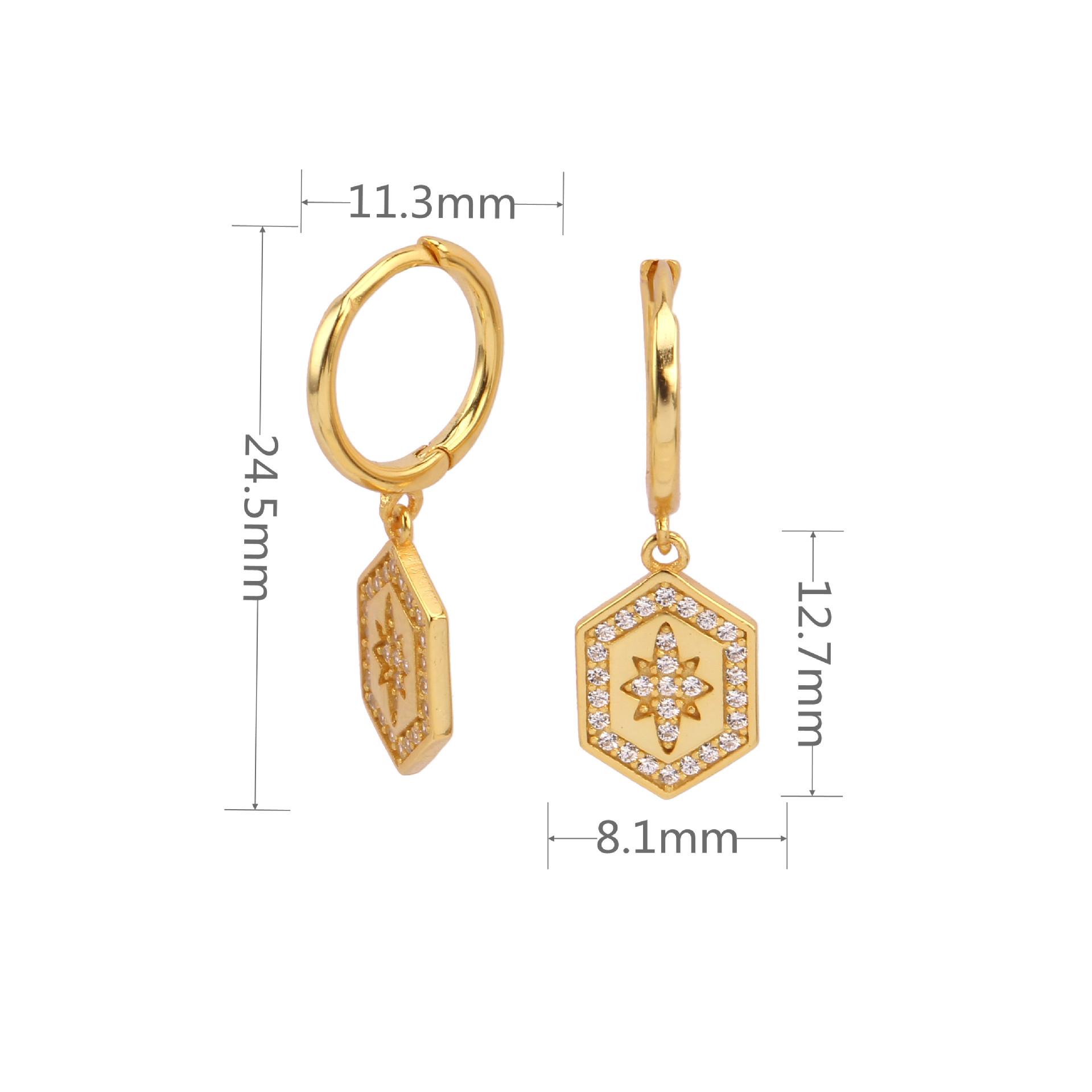 1 Pair Sweet Star Plating Inlay Sterling Silver Zircon Gold Plated Earrings display picture 7
